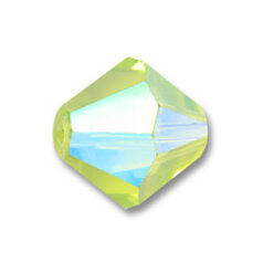 Bead, Helenski Crystal Art.8001 6mm Bicone - Light Olivine AB