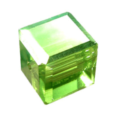 Bead, Helenski Crystal Art.8008 6x6mm Cube - Peridot AB Green