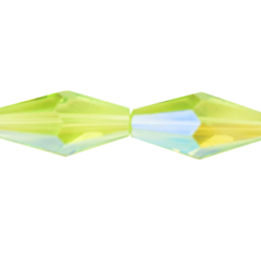 Bead, Helenski Crystal, 16x8mm Long Bicone - Light Olivine AB