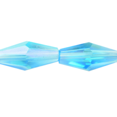 Bead, Helenski Crystal, 16x8mm Long Bicone - Aquamarine AB