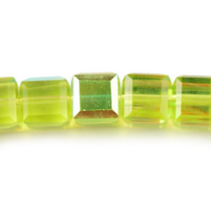 Bead, Helenski Crystal, 8x8mm Cube - Light Olivine AB