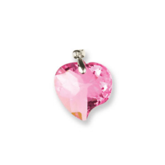 Pendant, CUBIC ZIRCONIA 18mm Heart - Rose with Silver Bail