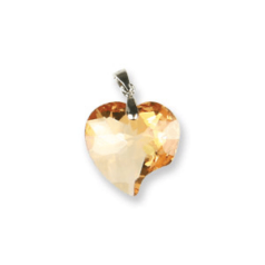 Pendant, CUBIC ZIRCONIA 18mm Heart - Light Peach with Silver Bail