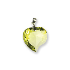 Pendant, CUBIC ZIRCONIA 18mm Heart - Light Olivine with Silver Bail