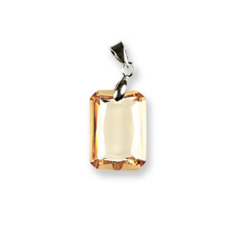 Pendant, CUBIC ZIRCONIA 17x12mm Rectangle - Light Peach with Silver Bail