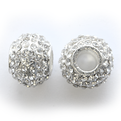Bead, Nuvo Pave Metal Base with Crystals, 16mm Round Silver Plated Bead (Hole Size 6.2mm)