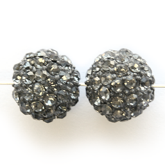 Bead, Nuvo Pave Metal Base with Crystals.10mm Round - Black Diamond (Hole Size 1.8mm)