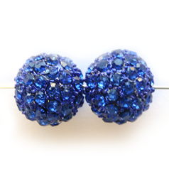 Bead, Nuvo Pave Metal Base with Crystals, 10mm Round - Sapphire (Hole Size 1.8mm)