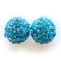 Bead, Nuvo Pave Metal Base with Crystals, 10mm Round - Aquamarine (Hole Size 1.8mm)