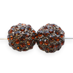 Bead, Nuvo Pave Metal Base with Crystals, 10mm Round - Smoke Topaz (Hole Size 1.8mm)