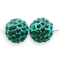 Bead, Nuvo Pave Metal Base with Crystals, 12mm Round - Emerald (Hole Size 1.8mm)