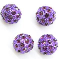 Bead, Nuvo Pave Metal Base with Crystals, 12mm Round - Amethyst (Hole Size 1.8mm)