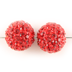 Bead, Nuvo Pave Metal Base with Crystals, 14mm Round - Red (Hole Size 3mm)