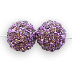 Bead, Nuvo Pave Metal Base with Crystals, 14mm Round - Amethyst (Hole Size 3mm)