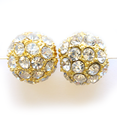 Bead, Nuvo Pave Gold Plated Metal Base with Crystals, 14mm Round (Hole Size 4mm)