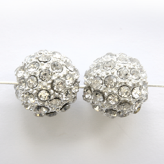 Bead, Nuvo Pave Silver Plated Metal Base with Crystals,14mm Round (Hole Size 4mm)