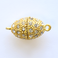 Clasp, Magnetic, 13x25mm, Gold Plated with Crystals