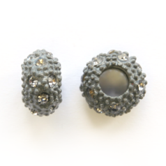Nuvo Pave Rondelle with Crystal, 6x10.5mm, Gunmetal Plated with Black Diamond Crystals - Hole Size 5mm