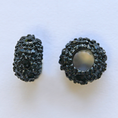 Nuvo Pave Rondelle with Crystal, 6x10.5mm, Black Plated with Jet Crystals - Hole Size 5mm