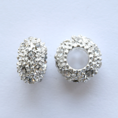 Nuvo Pave Rondelle with Crystal, 6x10.5mm, Silver Plated with Crystals - Hole Size 5mm