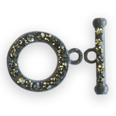 Clasp, Toggle Nuvo Pave 23mm and 18.5mm Bar, Gunmetal Plated with Black Diamond Crystals