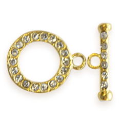 Clasp, Toggle Nuvo Pave 23mm and 18.5mm Bar, Gold Plated with Crystals