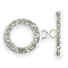 Clasp, Toggle Nuvo Pave 23mm and 18.5mm Bar, Silver Plated with Crystals