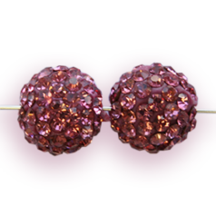 Bead, Nuvo Pave Epoxy Base with Crystals, 6mm Round Fuchsia (Hole Size 1.8mm)