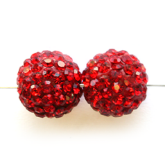 Bead, Nuvo Pave Epoxy Base with Crystals, 8mm Round - Red (Hole Size 1.8mm)