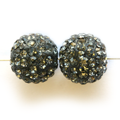 Bead, Nuvo Pave Epoxy Base with Crystals, 10mm Round - Black Diamond (Hole Size 1.8mm)