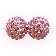 Bead, Nuvo Pave Epoxy Base with Crystals, 10mm Round - Light Rose (Hole Size 1.8mm)