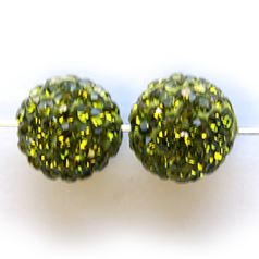 Bead, Nuvo Pave Epoxy Base with Crystals, 10mm Round - Olivine (Hole Size 1.8mm)
