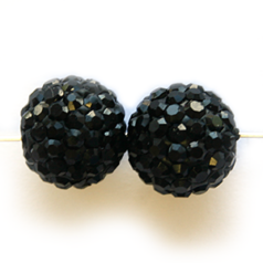 Bead, Nuvo Pave Epoxy Base with Crystals, 12mm Round - Jet (Hole Size: 1.8mm)