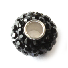 Bead, Pandora Style Crystal Rondelle 14x8mm - Jet (Hole size: 4.5mm)