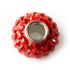 Bead, Pandora Style Crystal Rondelle 14x8mm - Red (Hole size: 4.5mm)