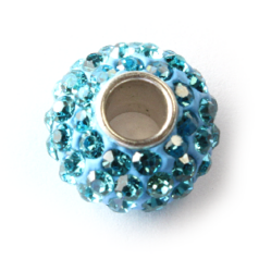 Bead, Pandora Style Crystal Rondelle 14x8mm - Aquamarine (Hole size: 4.5mm)