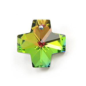Pendant, Helenski Crystal 14mm Cross - Vitrail Medium