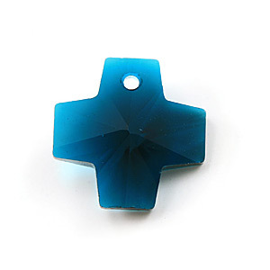 Pendant, Helenski Crystal 14mm Cross - Blue Zircon