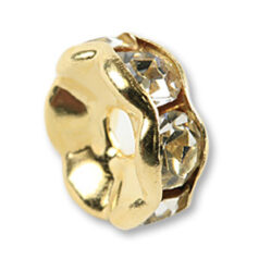 Beads, Rhinestone Rondelle, Gold-Plated Brass, 5mm, Crystal Clear, Lead Safe