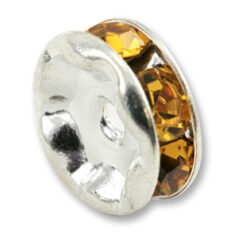 Bead, Rhinestone Rondelle 6mm in Silver plated brass - Topaz Crystal