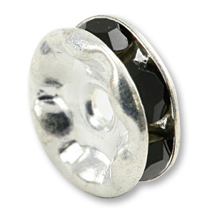 Bead, Rhinestone Rondelle 6mm in Silver plated brass - Jet Crystal