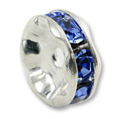 Bead, Rhinestone Rondelle 6mm in Silver plated brass - Light Sapphire Crystal
