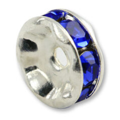 Bead, Rhinestone Rondelle 6mm in Silver plated brass - Sapphire Crystal