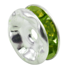 Beads, Rhinestone Rondelle, Silver-Plated Brass, Chartreuse, Lead Safe
