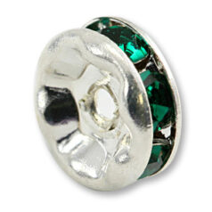 Bead, Rhinestone Rondelle 6mm in Silver plated brass - Emerald Crystal