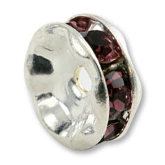 Bead, Rhinestone Rondelle 6mm in Silver plated brass - Amethyst Crystal