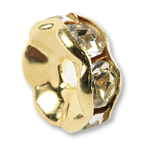 Bead, Rhinestone Rondelle 6mm in Gold plated brass - Crystal Clear