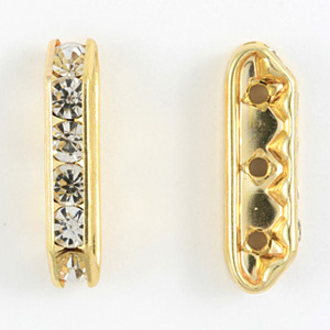 Bridge Connector, Rhinestone, Gold-Plated Brass, 20x6mm, Crystal Clear, Lead Safe
