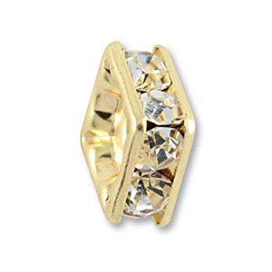 Bead, Rhinestone Squaredelle, 4mm Gold plated brass - Crystal Clear