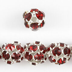 Bead, Rhinestone 8mm Round Silver plated brass with Crystal SiamRhinestone Rondelles